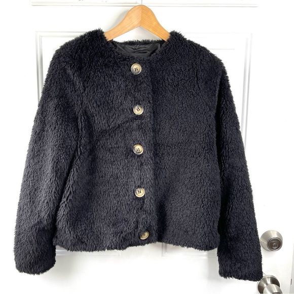 Vero Moda NWT Amanda Short Black Faux Fur Teddy Jacket Size Small - Picture 1 of 6